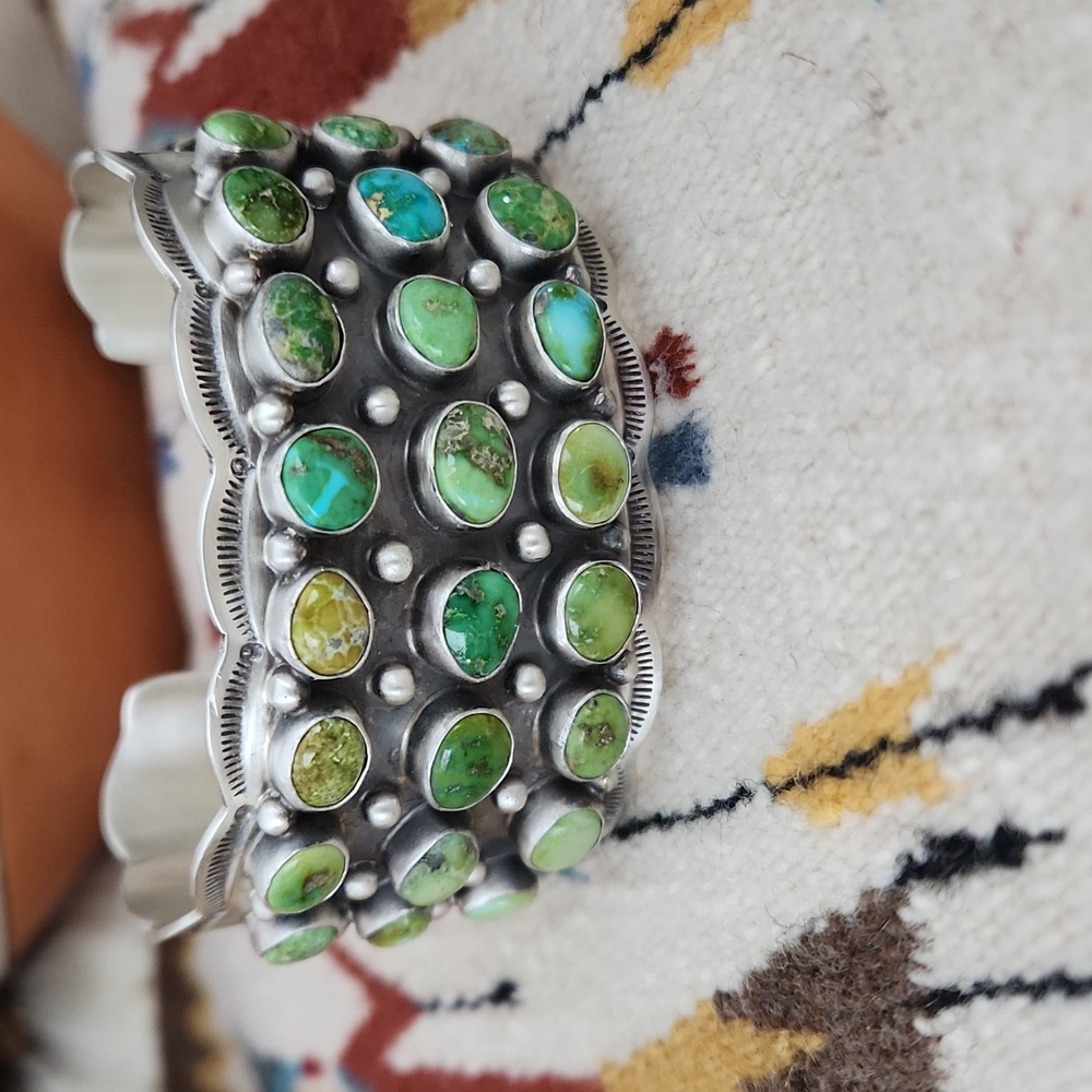 Large NWOT Native American Navajo 24 Turquoise Stone & Sterling Cuff Bracelet💙 - Picture 16 of 16